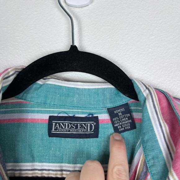 Lands End‎ Women's Button Up Multi Color Striped Blouse Sz 16 - Picture 2 of 5